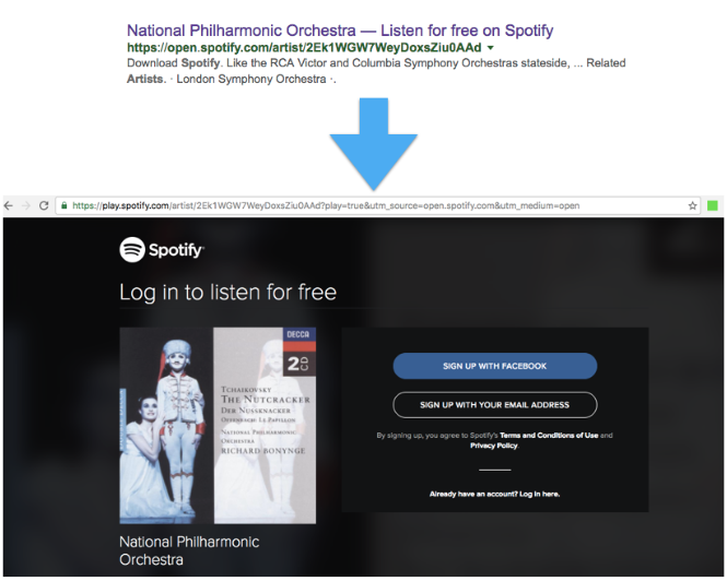 Spotify shows a login page to Google.