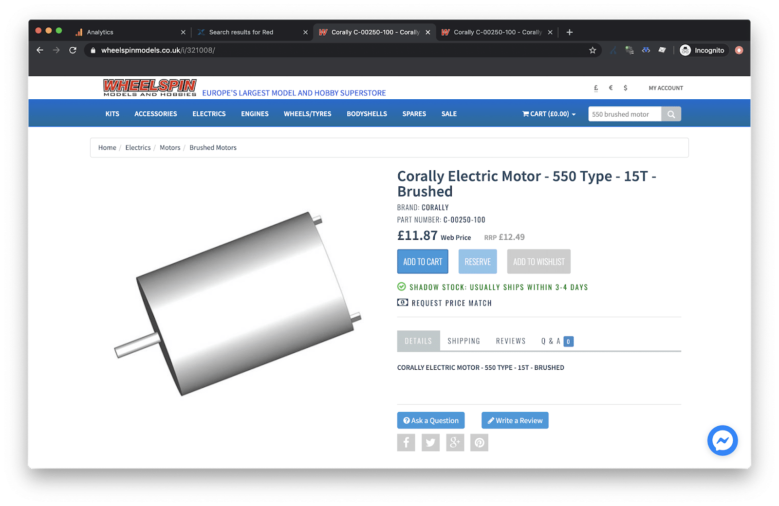 A generic brand motor is in stock